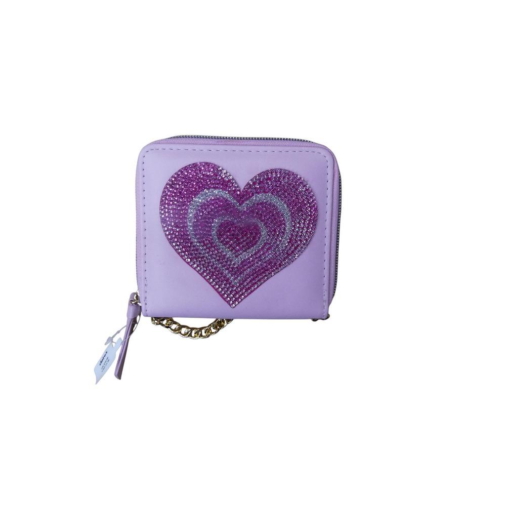 Claire's Wallet Girls OS Purple NWT Rhinestone Heart Zip Around Bifold